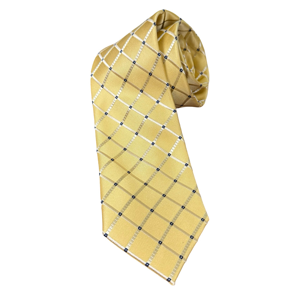 Donald J Trump Signature Collection 3.25" Yellow Satin Plaid Neck Tie Silk 60" L